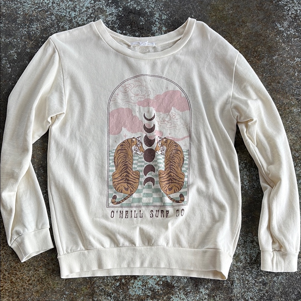 O'Neill Cream Tiger and Moon Phase Graphic Sweatshirt
